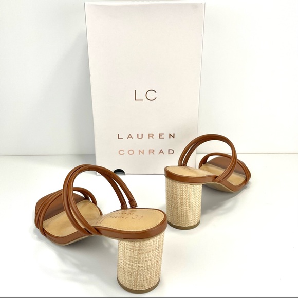 LC LAUREN CONRAD SENCHA COGNAC ROUND BLOCK HIGH HEEL SANDALS🆕 - Picture 4 of 16